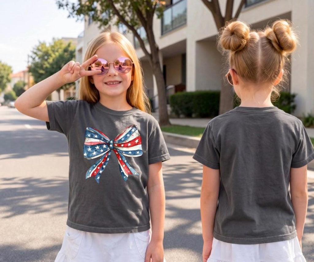 Red White Blue Patriotic Bow Youth Tee | 4th of July Independence Day