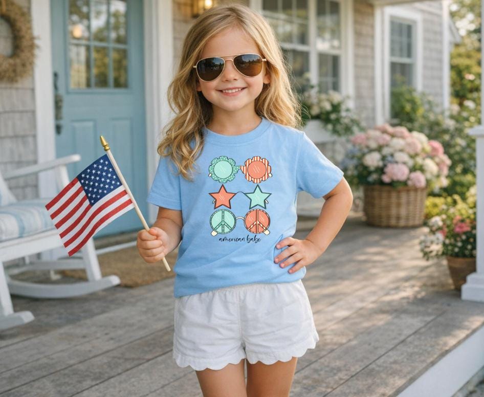 American Babe Toddler Sun Shades Tee | 4th of July Patriotic Shirt