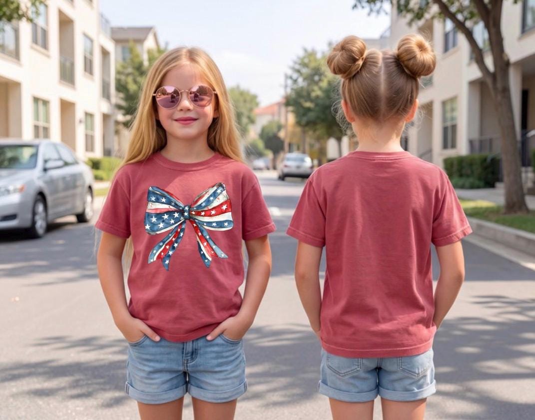 Toddler American Flag Bow Shirt | Fourth of July Toddler Tee | Patriotic Kids Shirt | USA Bow Graphic Tee | Independence Day Outfit Girl