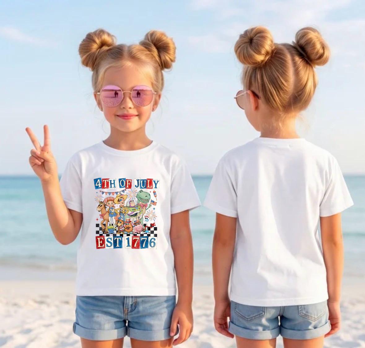 Toy Story Fourth of July Kids Tee | Patriotic Buzz Woody Fireworks