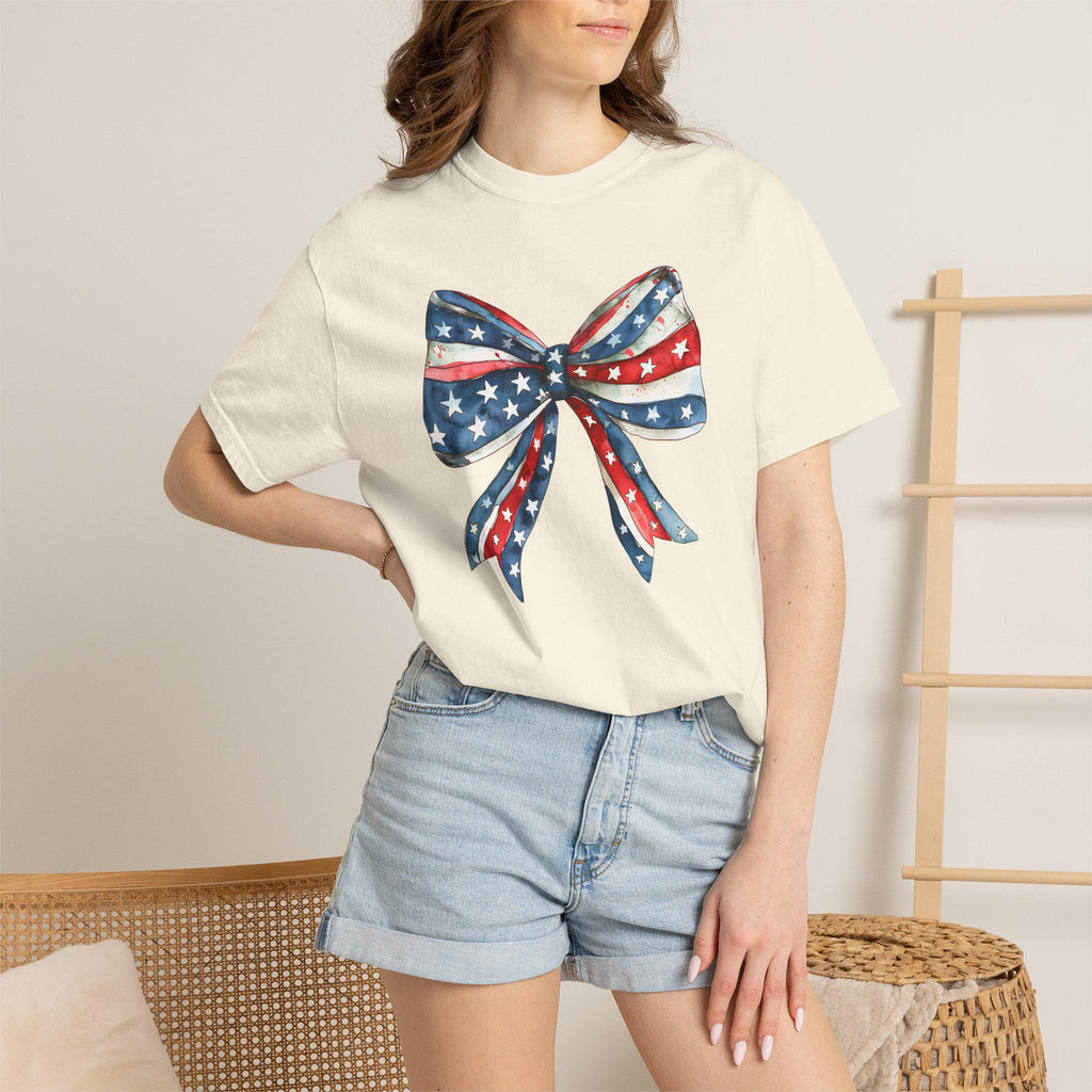 Patriotic Bow Shirt | 4th of July Coquette Tee | Red White Blue Bow T-Shirt | USA Independence Day Shirt | American Girl Summer Tee