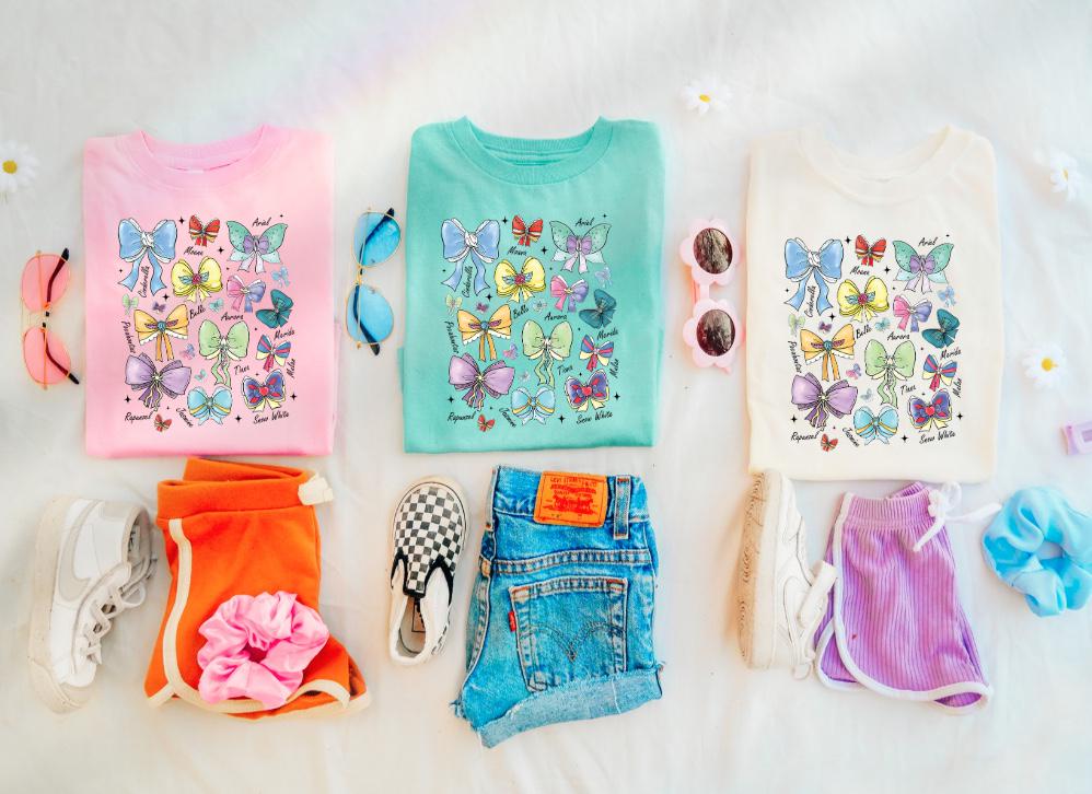 Toddler Princess Shirt, Princess Names with Bows Tee, Girls Disney Inspired Shirt, Cute Kids Graphic Tee