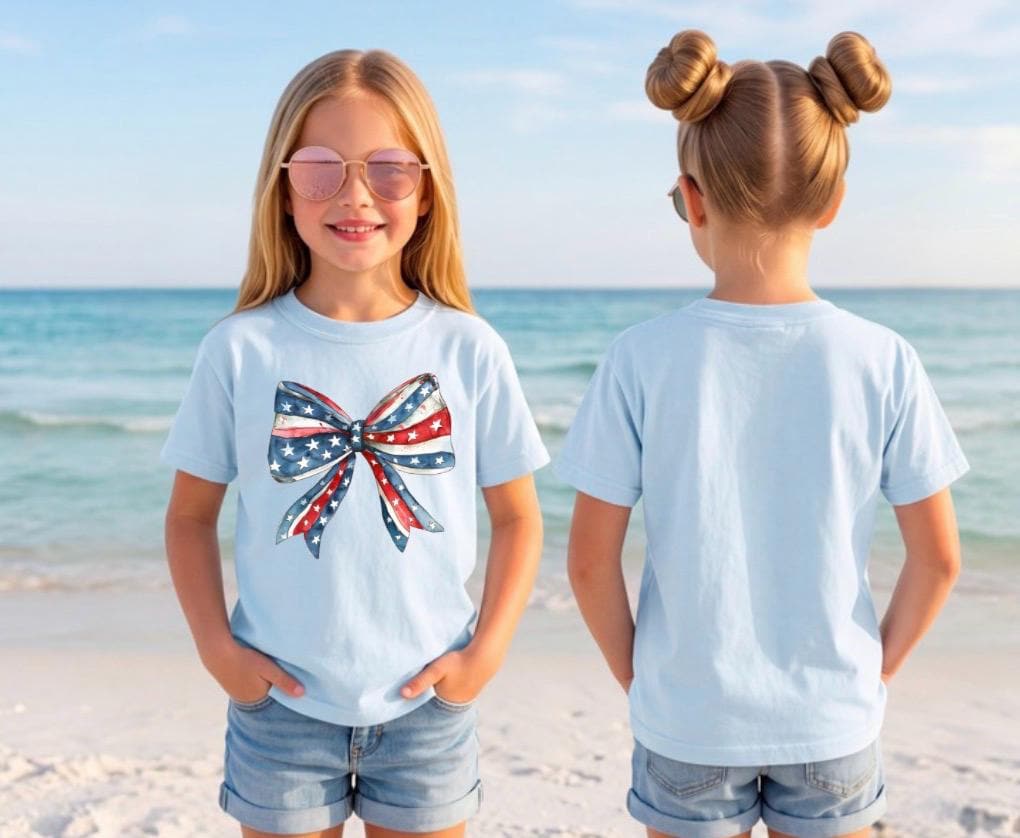 Red White Blue Patriotic Bow Youth Tee | 4th of July Independence Day