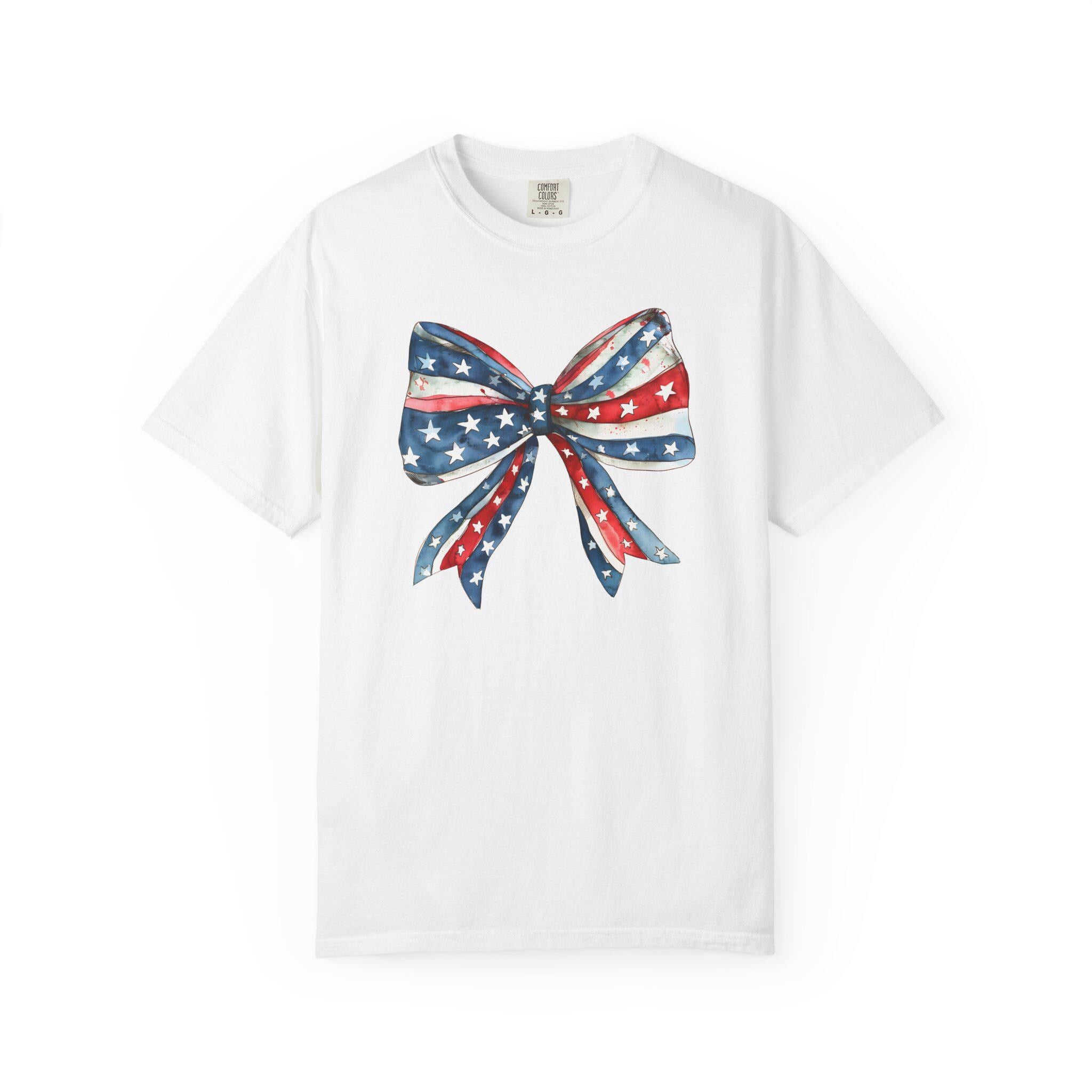Patriotic Bow Shirt | 4th of July Coquette Tee | Red White Blue Bow T-Shirt | USA Independence Day Shirt | American Girl Summer Tee