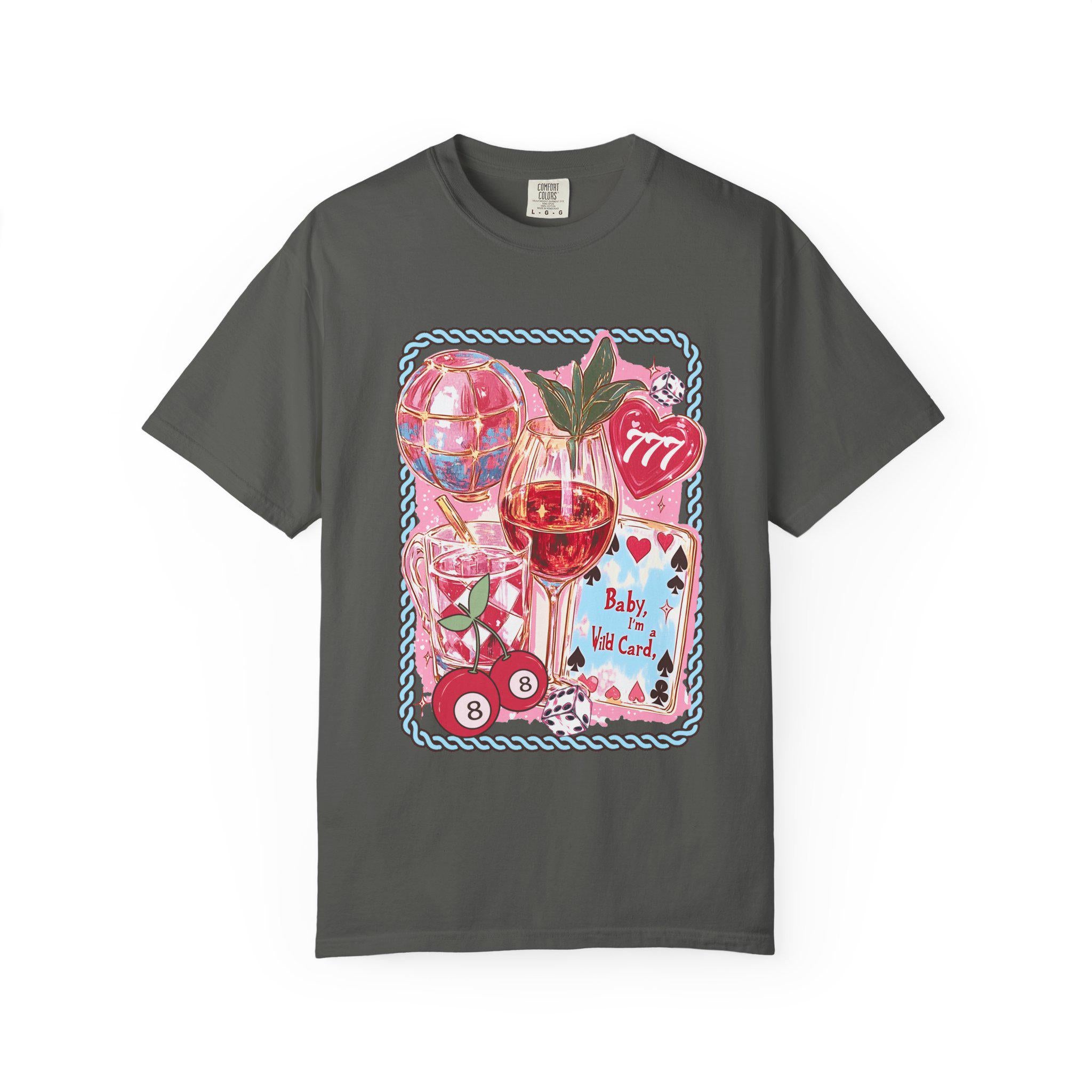 Cherries Cards Lucky 7 Unisex Garment-Dyed T-shirt, Comfort Color Shirt, Fruit Lover Tee, Lucky Number Graphic Top.