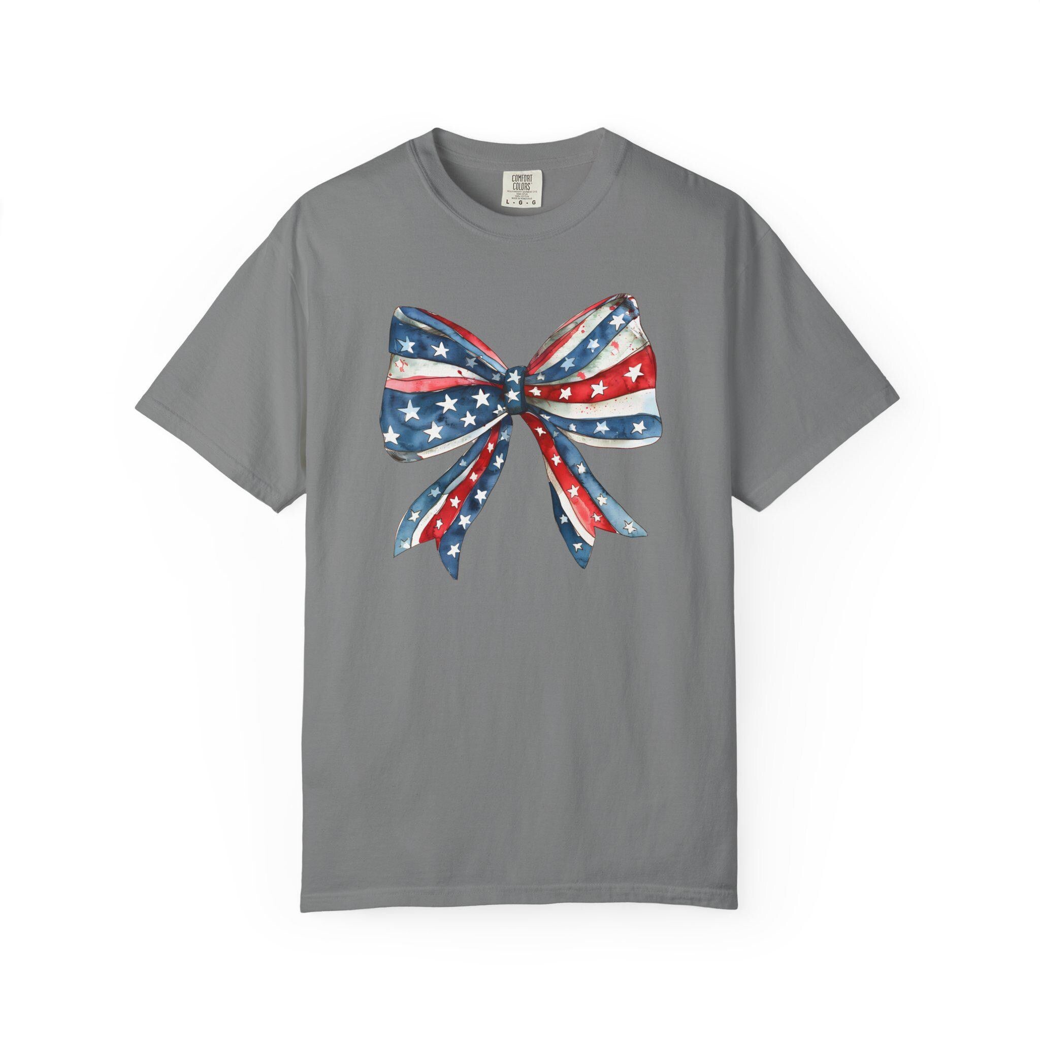 Patriotic Bow Shirt | 4th of July Coquette Tee | Red White Blue Bow T-Shirt | USA Independence Day Shirt | American Girl Summer Tee