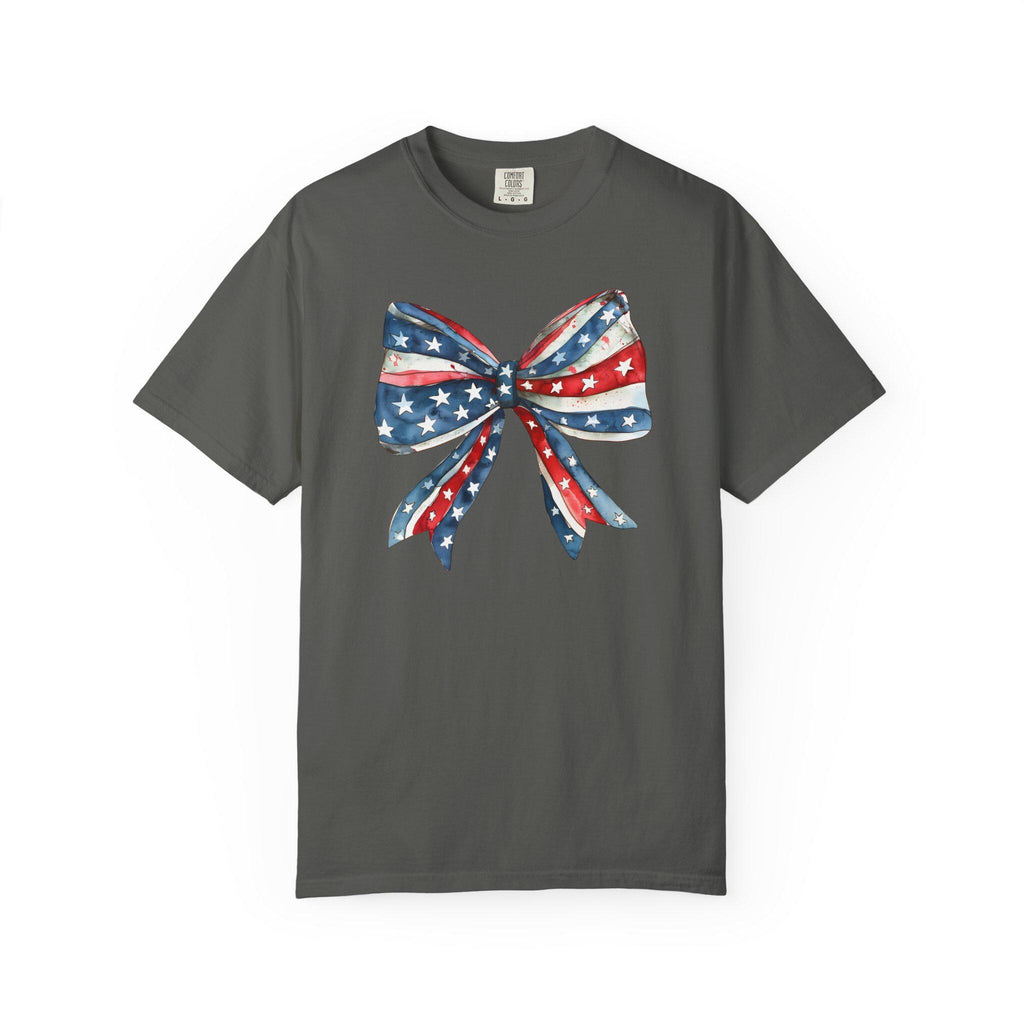 Patriotic Bow Shirt | 4th of July Coquette Tee | Red White Blue Bow T-Shirt | USA Independence Day Shirt | American Girl Summer Tee