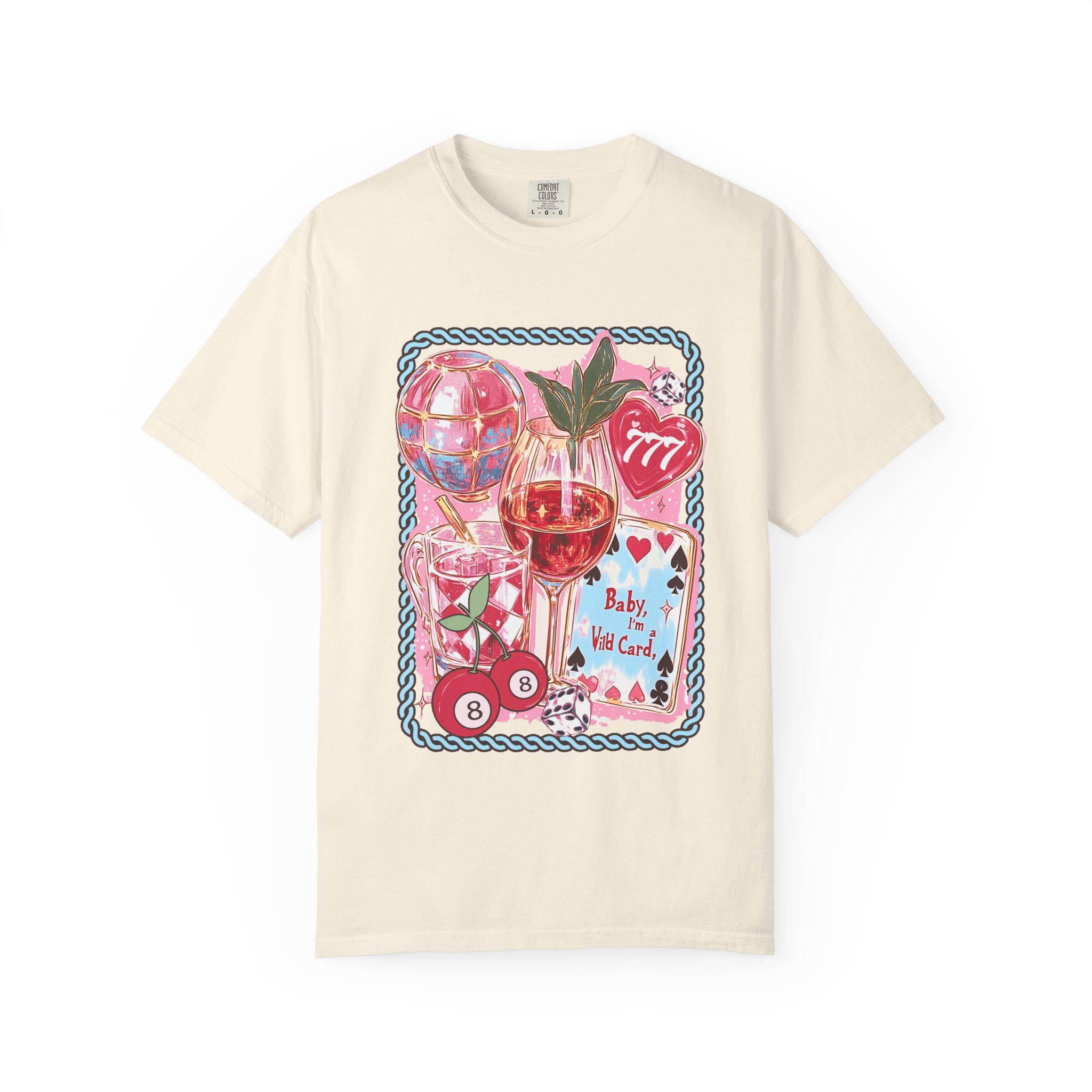 Cherries Cards Lucky 7 Unisex Garment-Dyed T-shirt, Comfort Color Shirt, Fruit Lover Tee, Lucky Number Graphic Top.