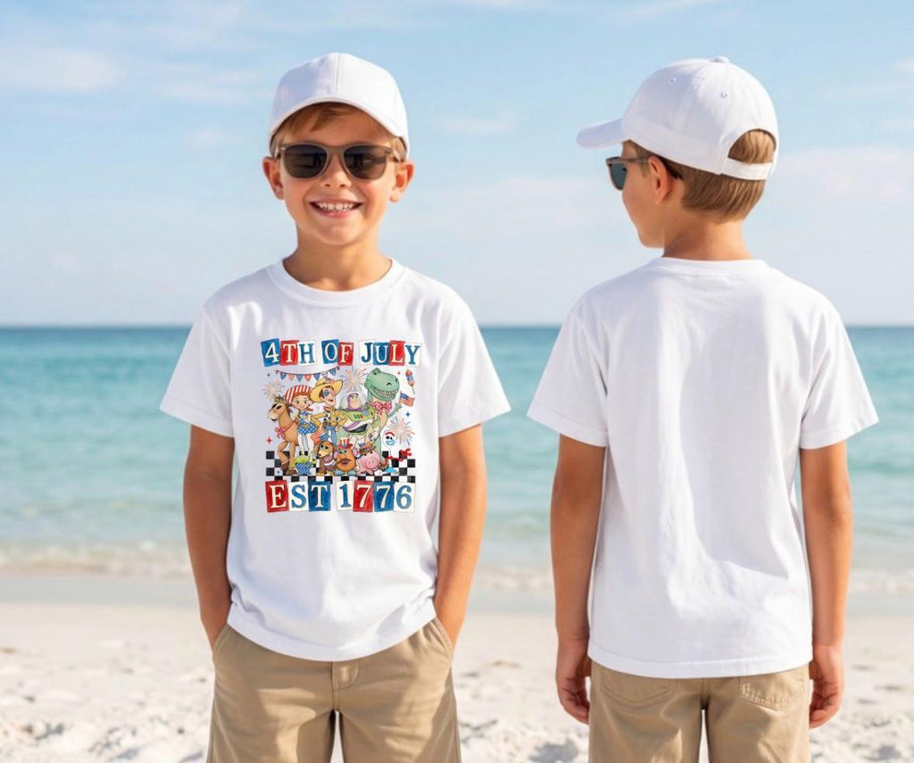 Toy Story Fourth of July Kids Tee | Patriotic Buzz Woody Fireworks