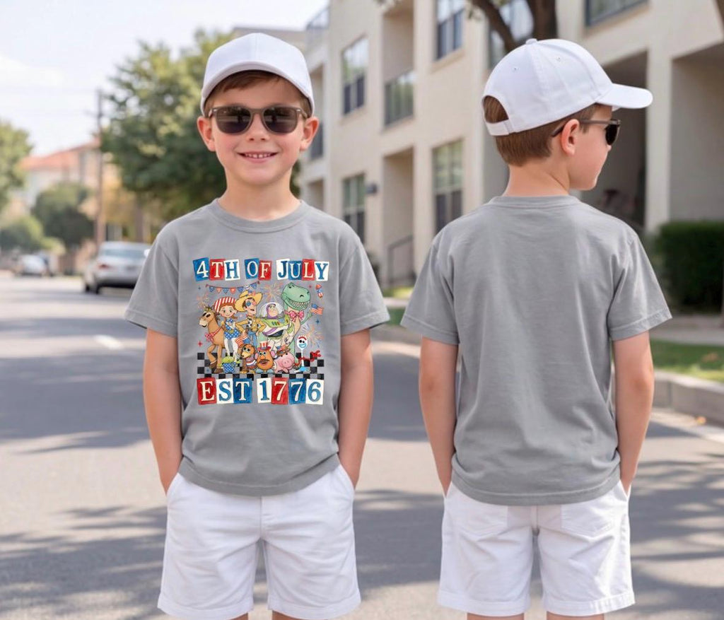 Toy Story Fourth of July Kids Tee | Patriotic Buzz Woody Fireworks