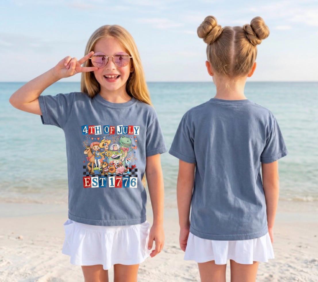 Toy Story Fourth of July Kids Tee | Patriotic Buzz Woody Fireworks