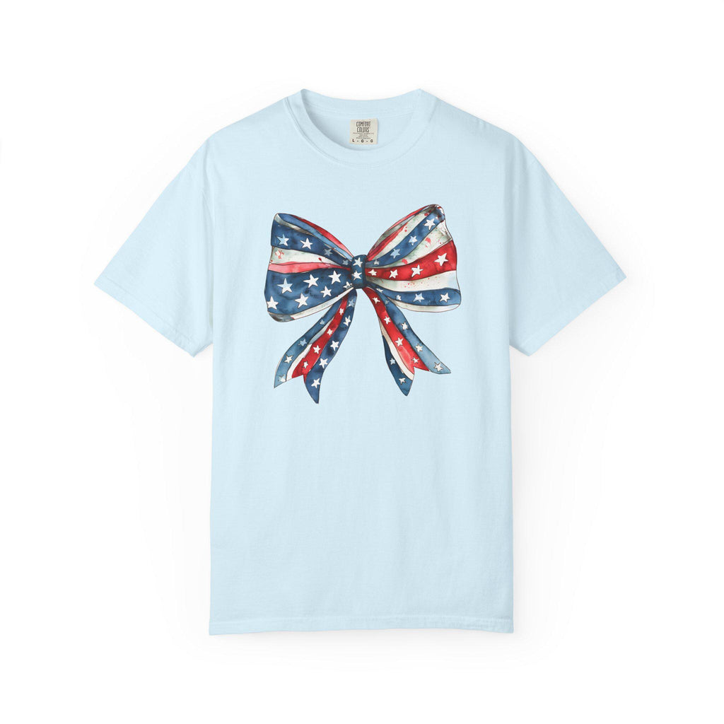 Patriotic Bow Shirt | 4th of July Coquette Tee | Red White Blue Bow T-Shirt | USA Independence Day Shirt | American Girl Summer Tee