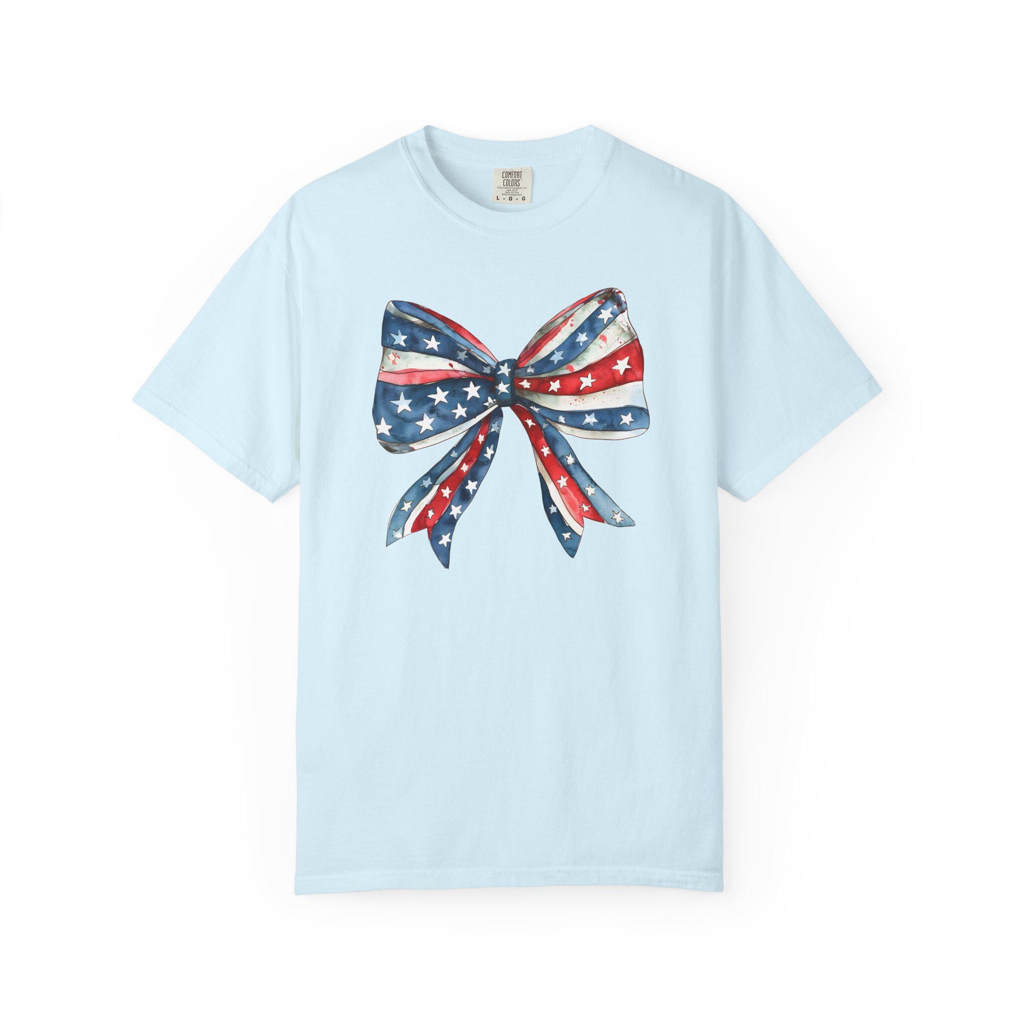 Patriotic Bow Shirt | 4th of July Coquette Tee | Red White Blue Bow T-Shirt | USA Independence Day Shirt | American Girl Summer Tee