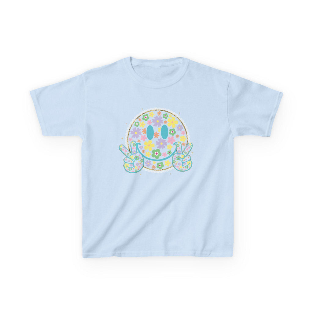 Floral Smiley Face Youth Shirt, Bright Color Happy Tee for Kids, Retro Flower Smile T-Shirt, Trendy Positive Vibes Graphic Tee