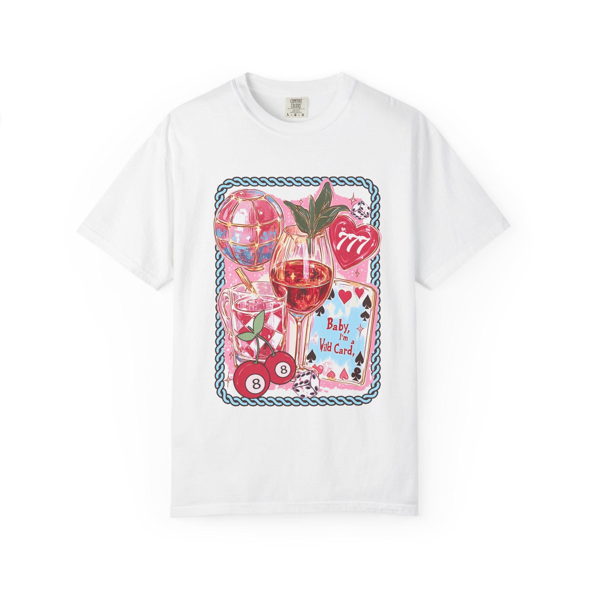 Cherries Cards Lucky 7 Unisex Garment-Dyed T-shirt, Comfort Color Shirt, Fruit Lover Tee, Lucky Number Graphic Top.