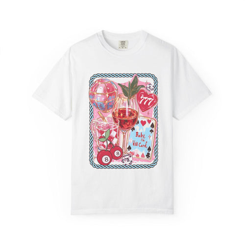 Cherries Cards Lucky 7 Unisex Garment-Dyed T-shirt, Comfort Color Shirt, Fruit Lover Tee, Lucky Number Graphic Top.