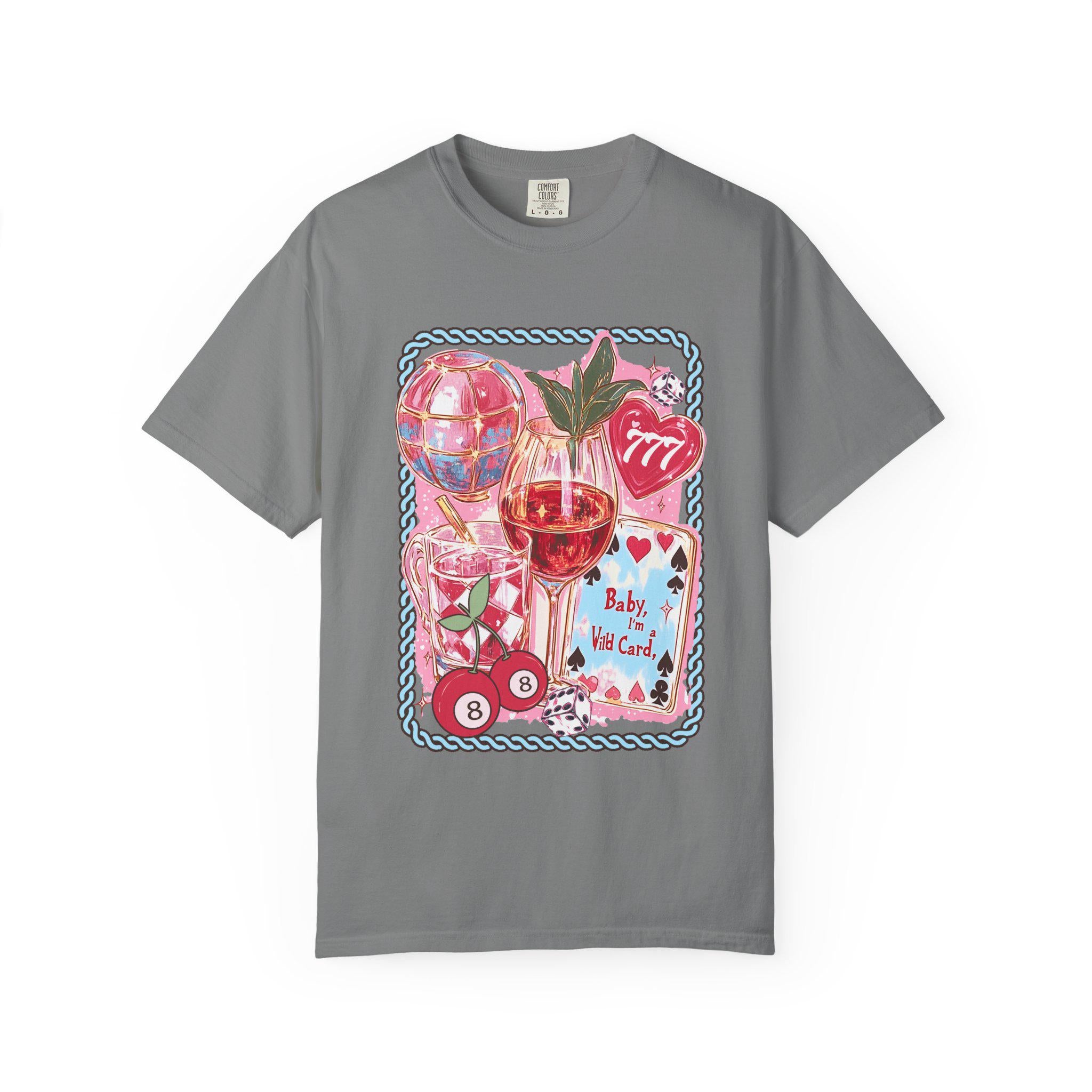Cherries Cards Lucky 7 Unisex Garment-Dyed T-shirt, Comfort Color Shirt, Fruit Lover Tee, Lucky Number Graphic Top.