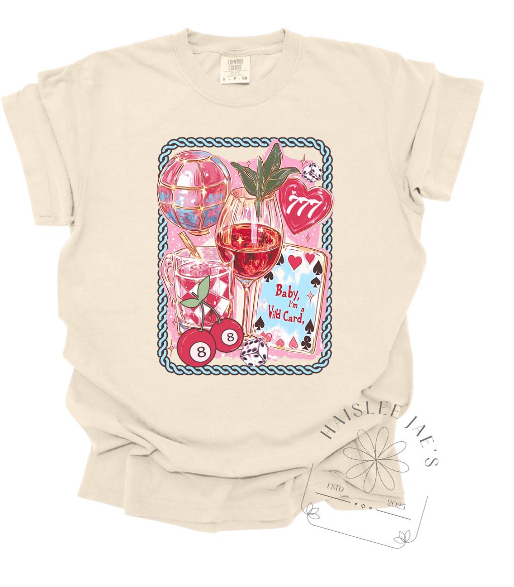 Cherries Cards Lucky 7 Unisex Garment-Dyed T-shirt, Comfort Color Shirt, Fruit Lover Tee, Lucky Number Graphic Top.