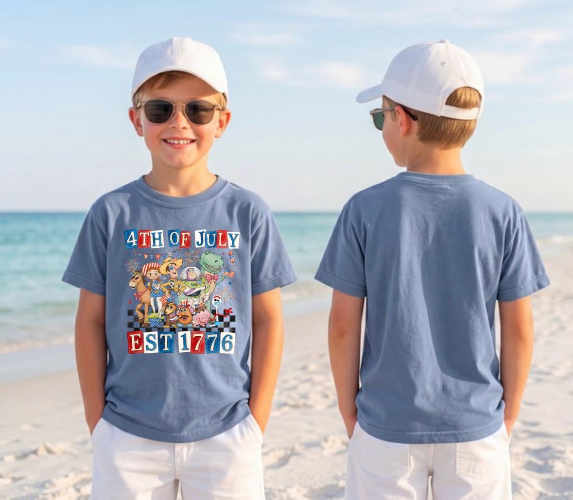 Toy Story Fourth of July Kids Tee | Patriotic Buzz Woody Fireworks