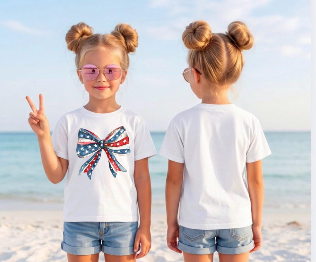 Toddler American Flag Bow Shirt | Fourth of July Toddler Tee | Patriotic Kids Shirt | USA Bow Graphic Tee | Independence Day Outfit Girl